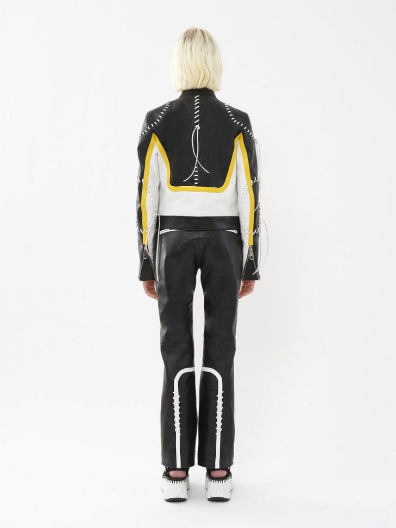 Black - Yellow 1 Chloe Biker Jacket Leather | CHE-SR14108