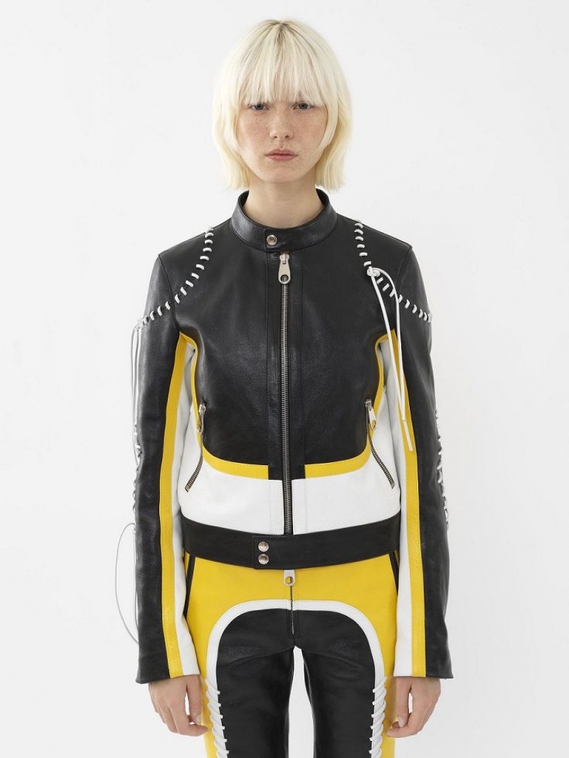 Black - Yellow 1 Chloe Biker Jacket Leather | CHE-SR14108