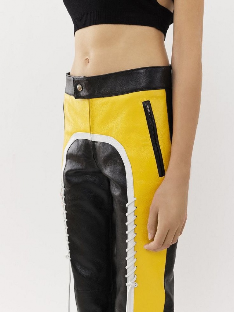 Black - Yellow 1 Chloe Biker Pants Leather | CHE-SR14107