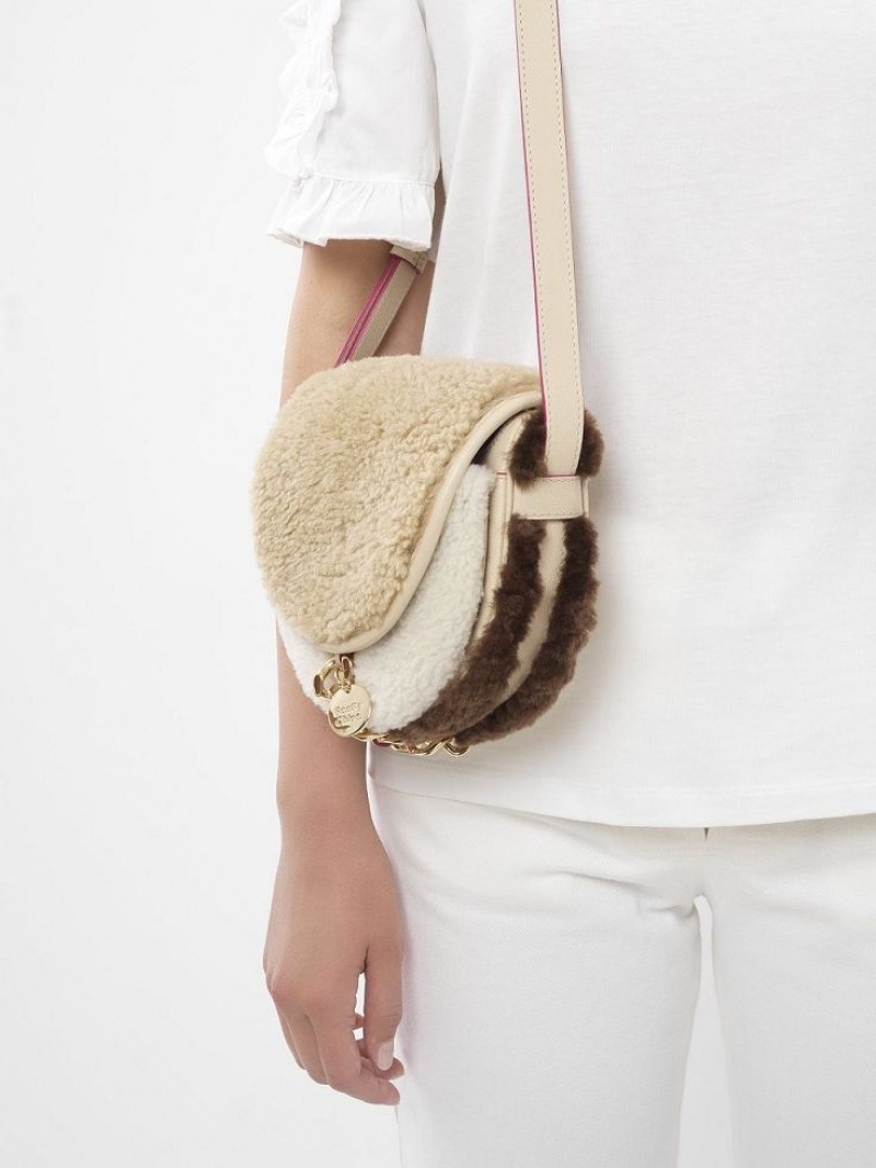 Cement Beige Chloe Mara Small Saddle Shoulder Bags | CHE-SR14604