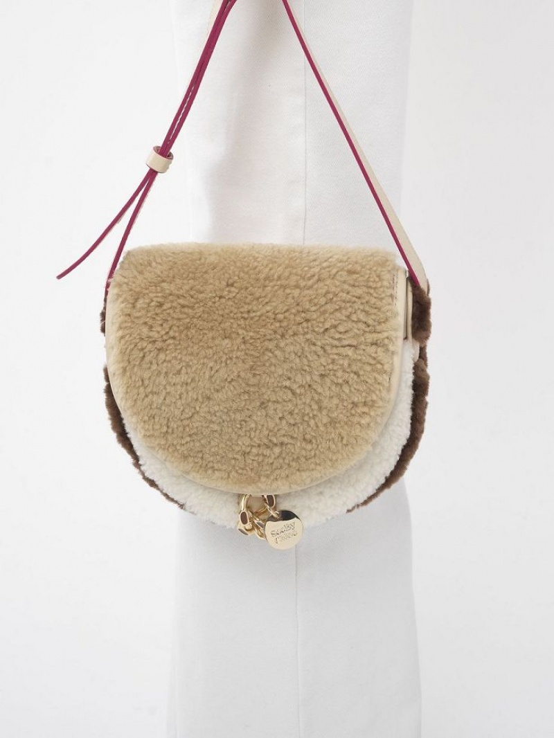 Cement Beige Chloe Mara Small Saddle Shoulder Bags | CHE-SR14604