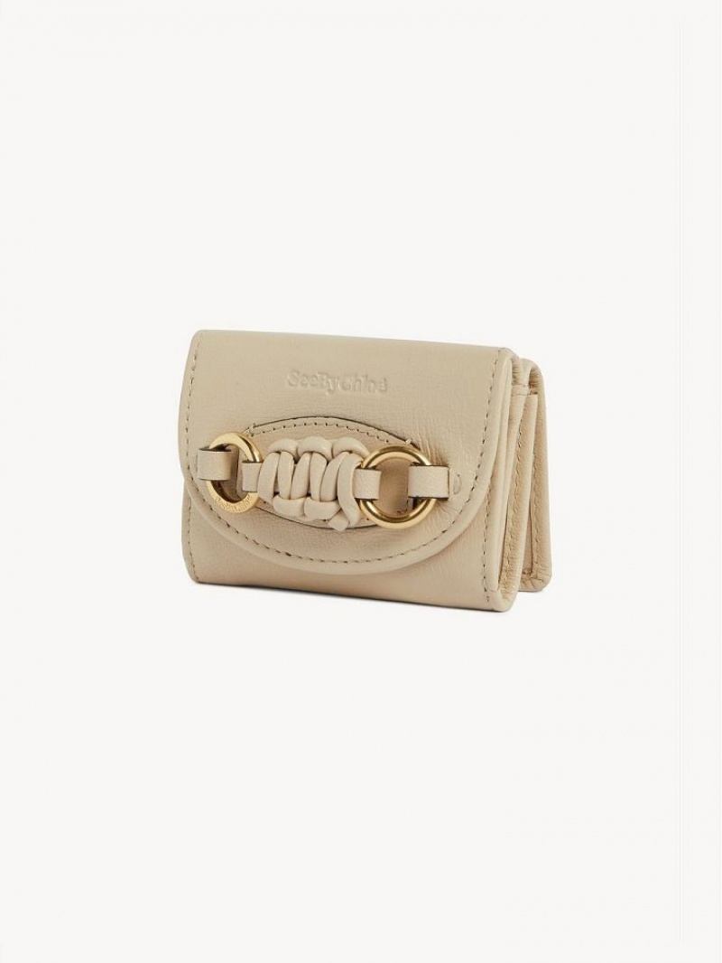 Cement Beige Chloe Saddie Mini Tri-fold Compact Wallets | CHE-SR14902