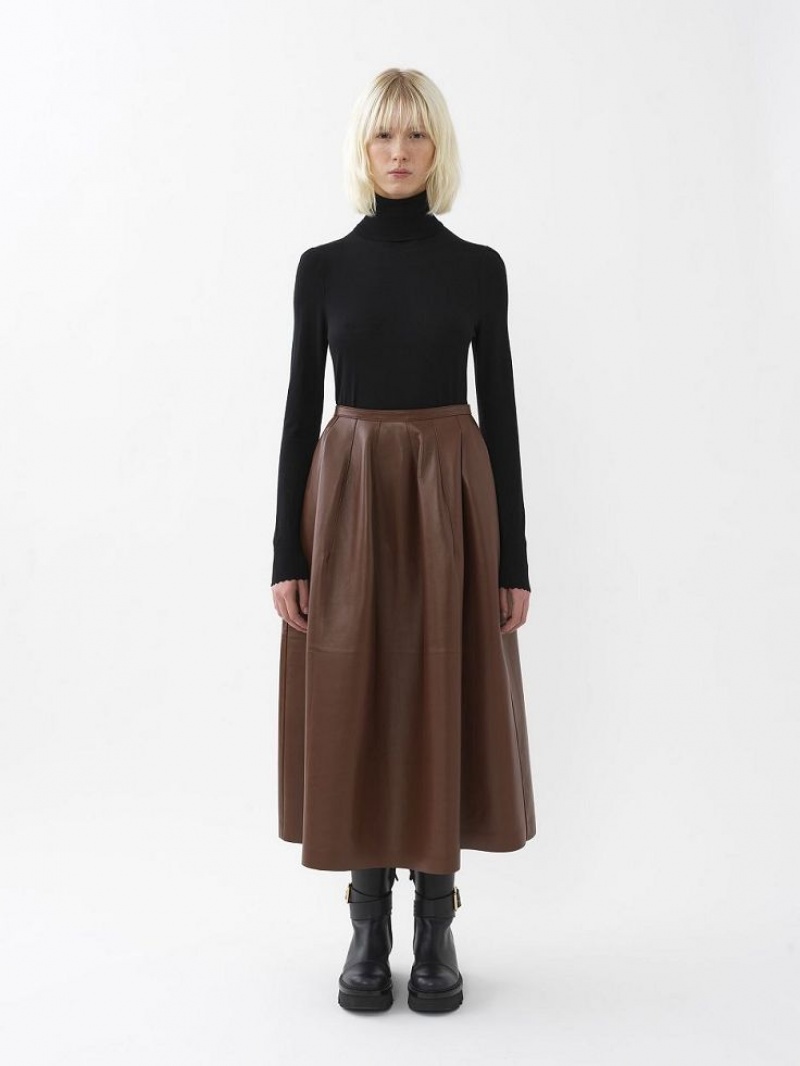 DARK CHESNUT Chloe Gathered Mid-length Skirts | CHE-SR14080