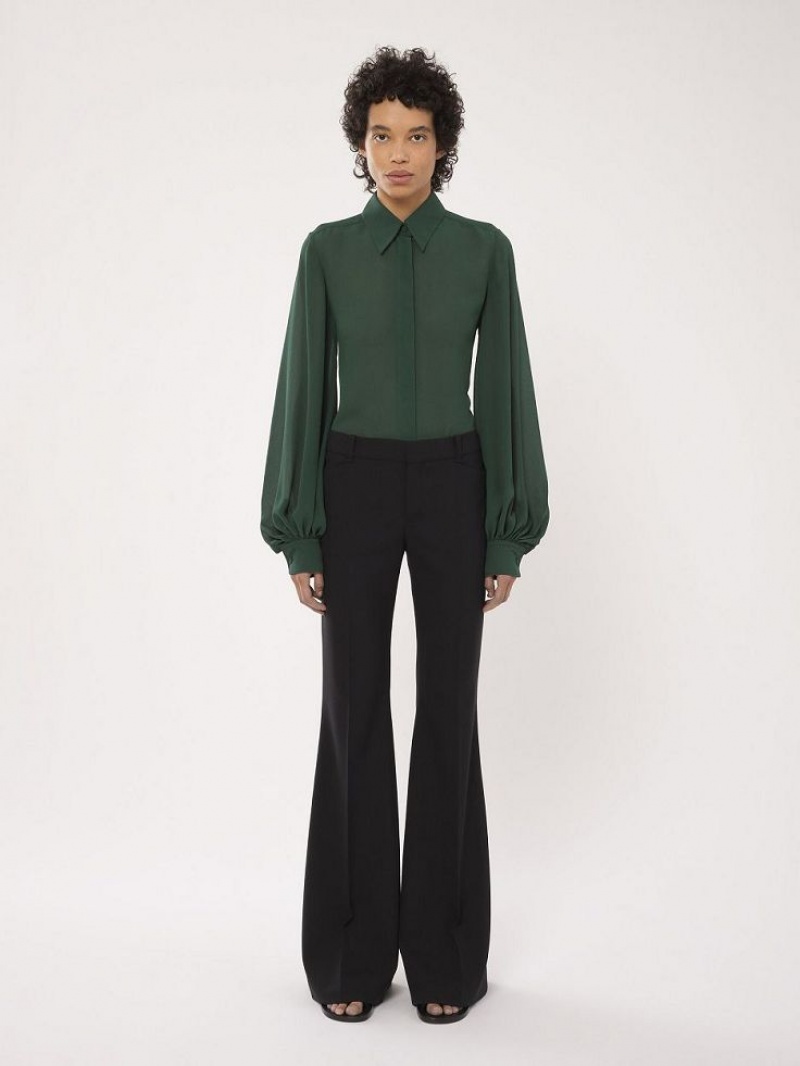 DARK PINE Chloe Gathered-sleeve Blouses | CHE-SR13913