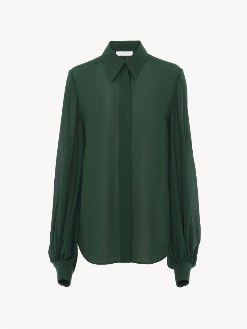 DARK PINE Chloe Gathered-sleeve Blouses | CHE-SR13913