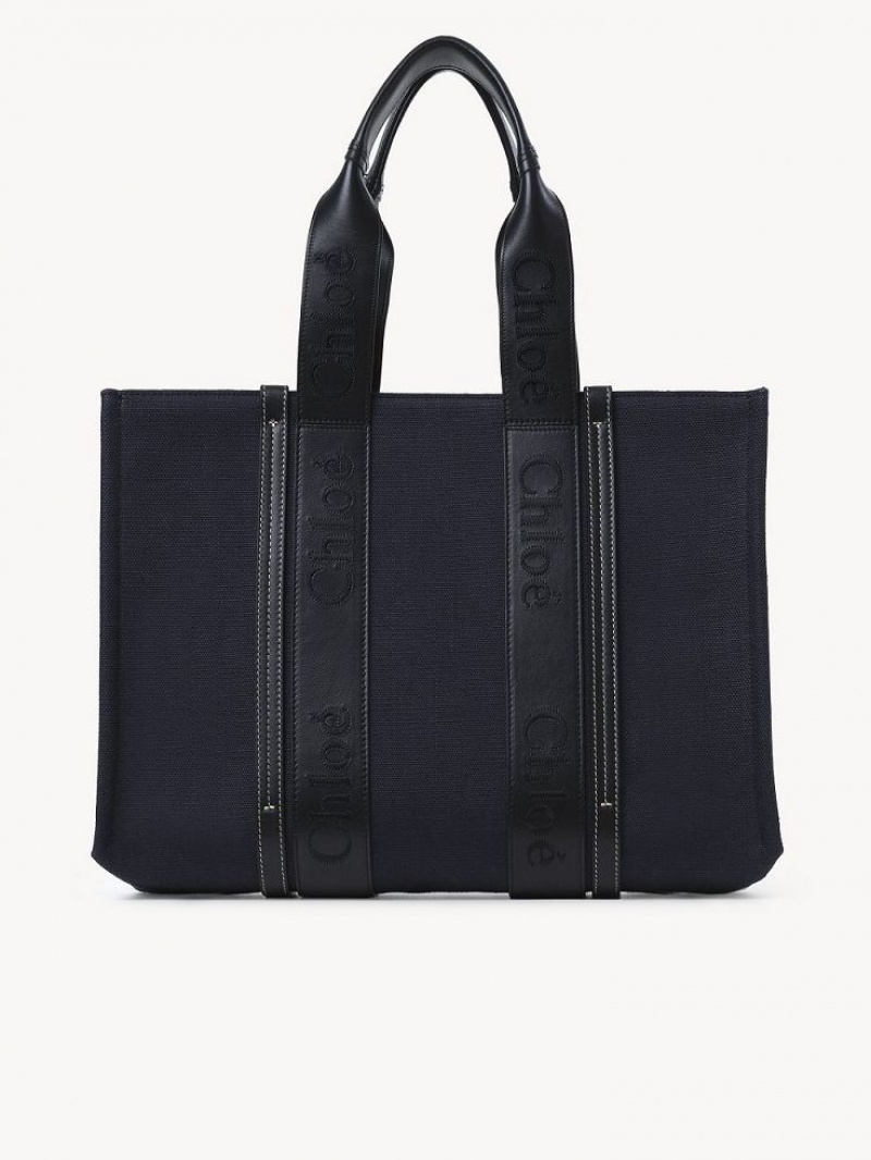 DEEP DENIM Chloe Large Woody Tote Bags | CHE-SR13307