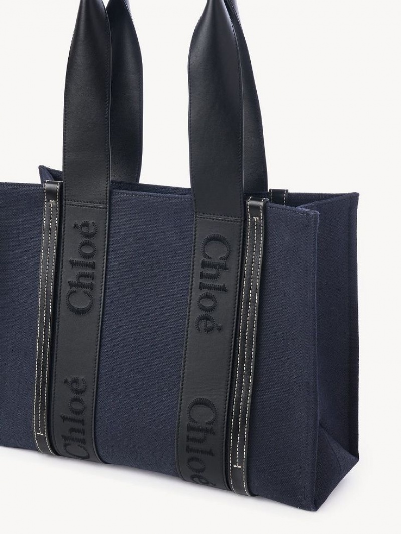 DEEP DENIM Chloe Medium Woody Tote Bags | CHE-SR13391