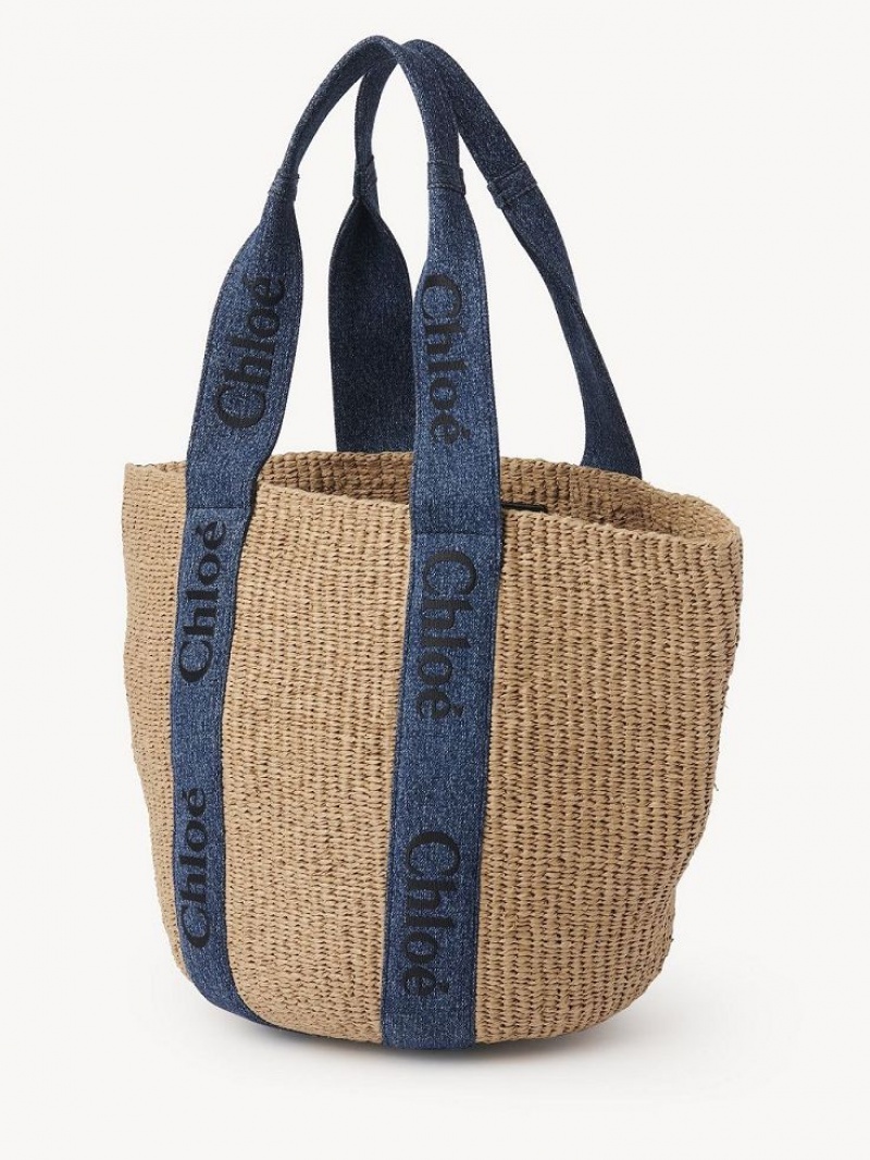 Denim Chloe Large Woody Basket Tote Bags | CHE-SR13331