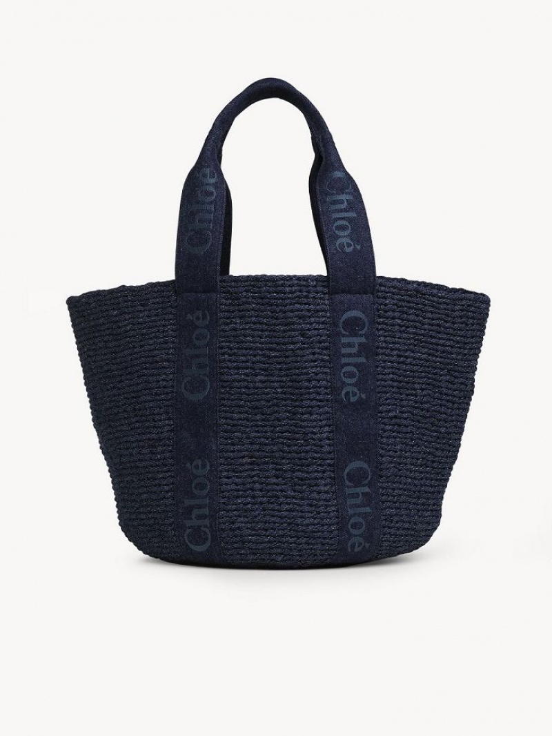 Denim Chloe Large Woody Basket Tote Bags | CHE-SR13289