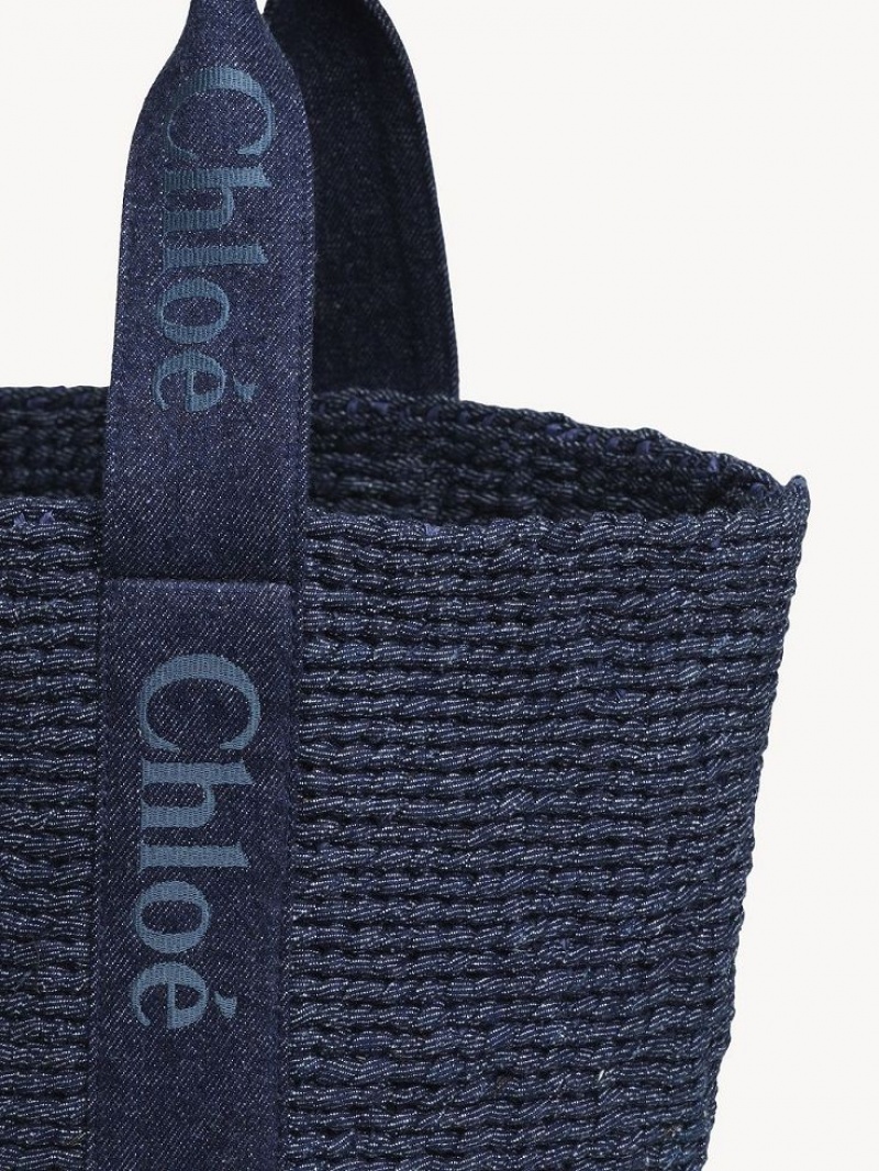 Denim Chloe Large Woody Basket Tote Bags | CHE-SR13289