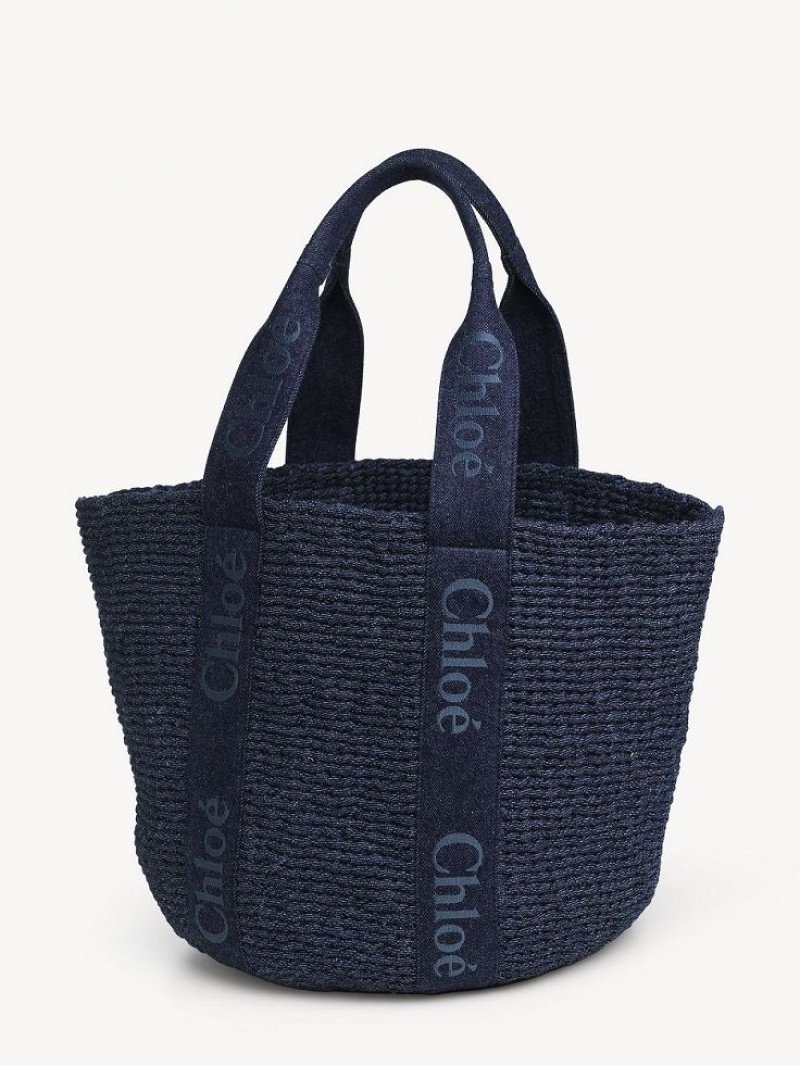 Denim Chloe Large Woody Basket Tote Bags | CHE-SR13289