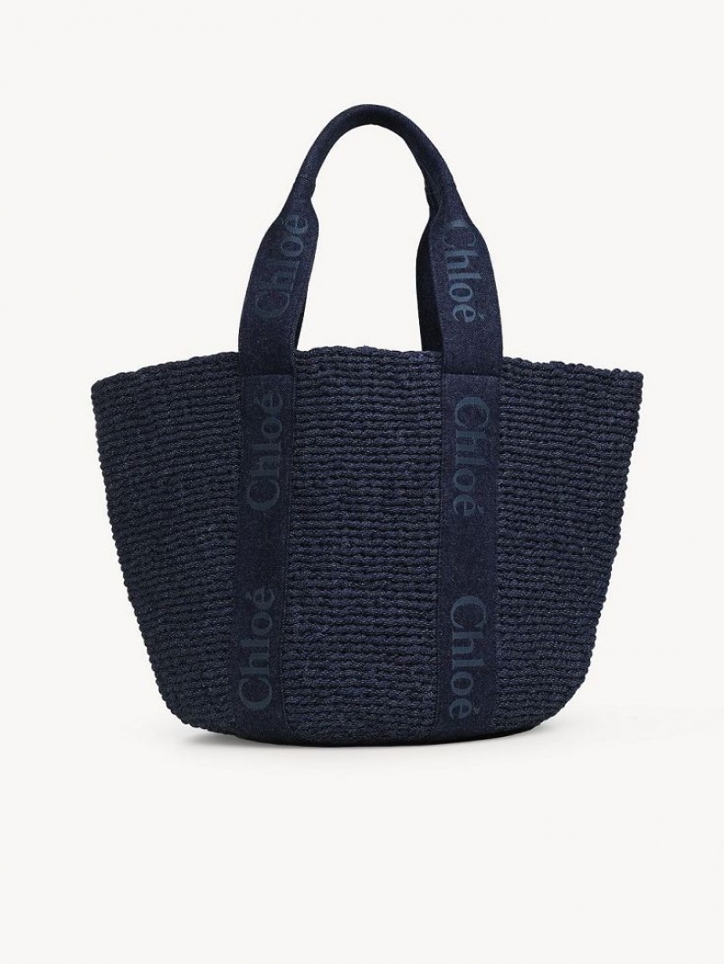 Denim Chloe Large Woody Basket Tote Bags | CHE-SR13289