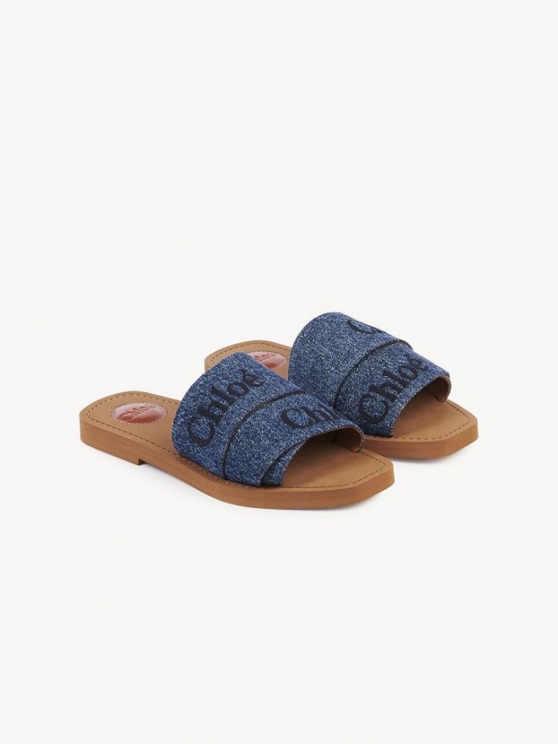 Denim Chloe Woody Flat Mule | CHE-SR14174