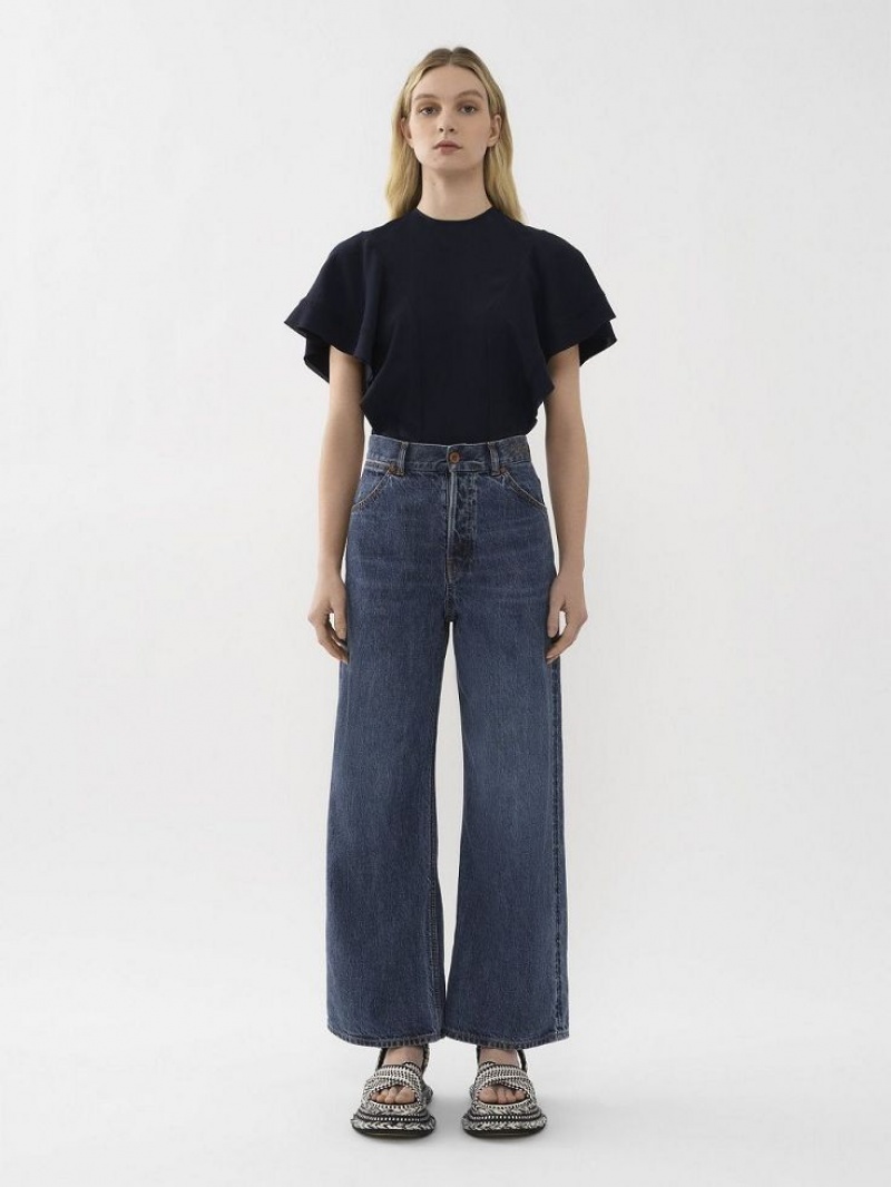 Dusky Blue Chloe Wide Cropped Jeans | CHE-SR13990