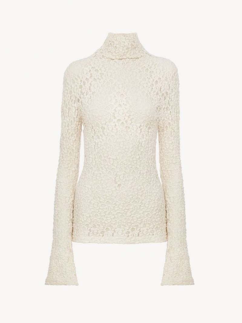 Dusty White Chloe Fitted Turtleneck Tops | CHE-SR13908