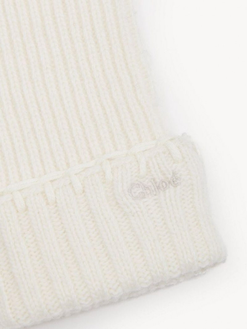 Eden White Chloe Ribbed Knit Gloves | CHE-SR14480