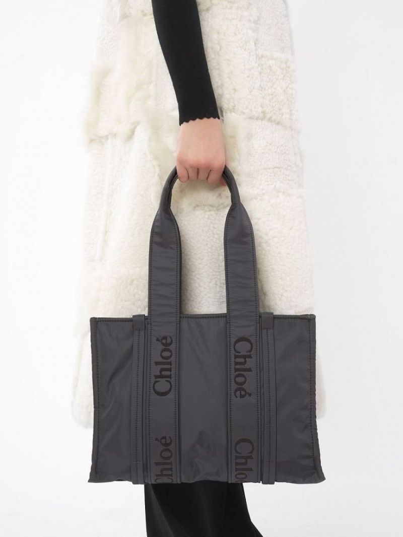 Elephant Grey Chloe Medium Woody Tote Bags | CHE-SR13350