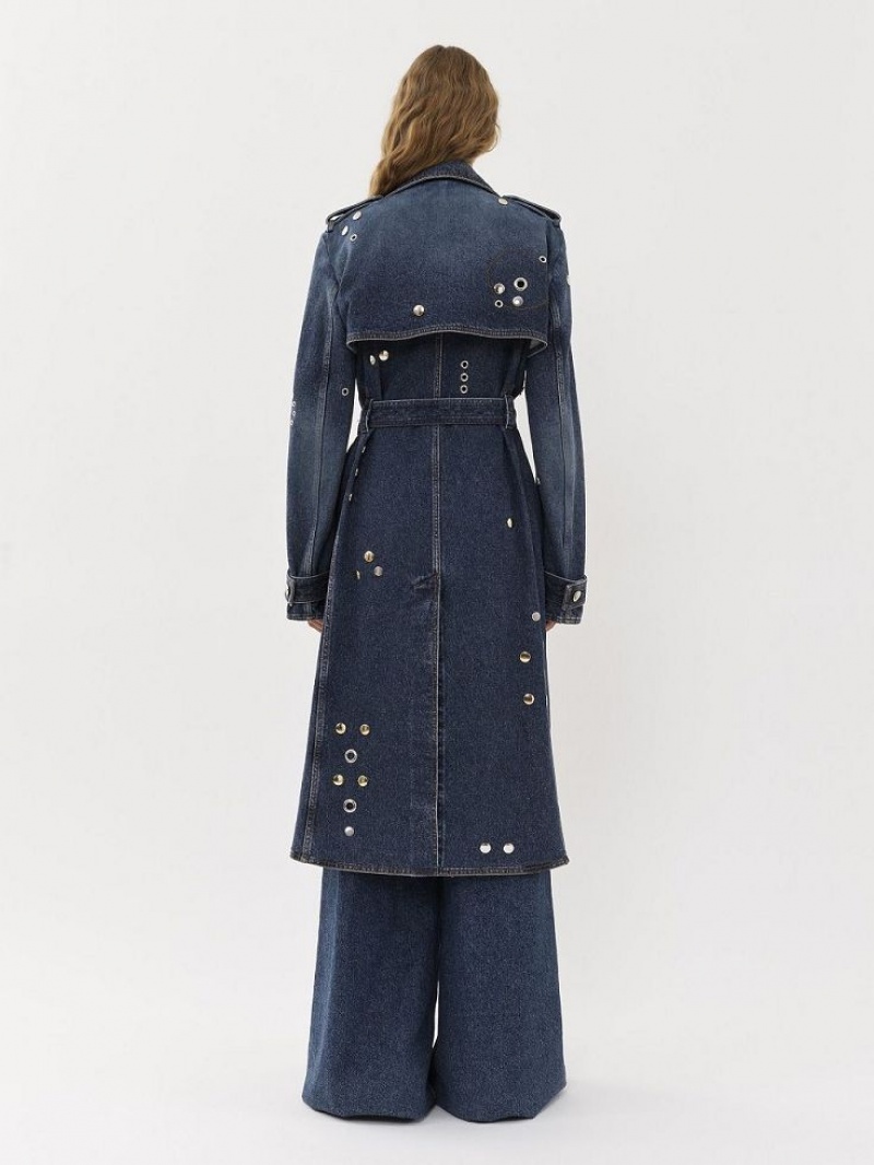 Faded Denim Chloe Embellished Trench Coats | CHE-SR13792