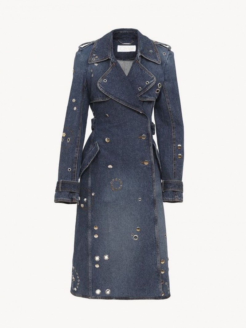 Faded Denim Chloe Embellished Trench Coats | CHE-SR13792