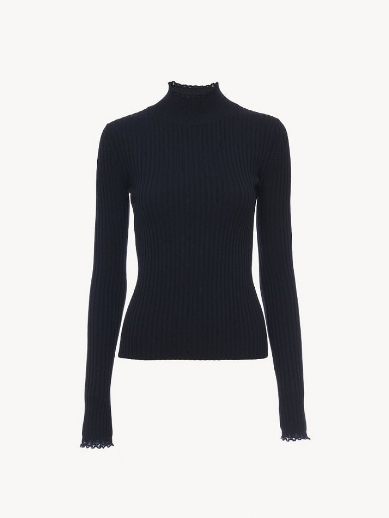 Iconic Navy Chloe Fitted High-neck Knitwear | CHE-SR13960