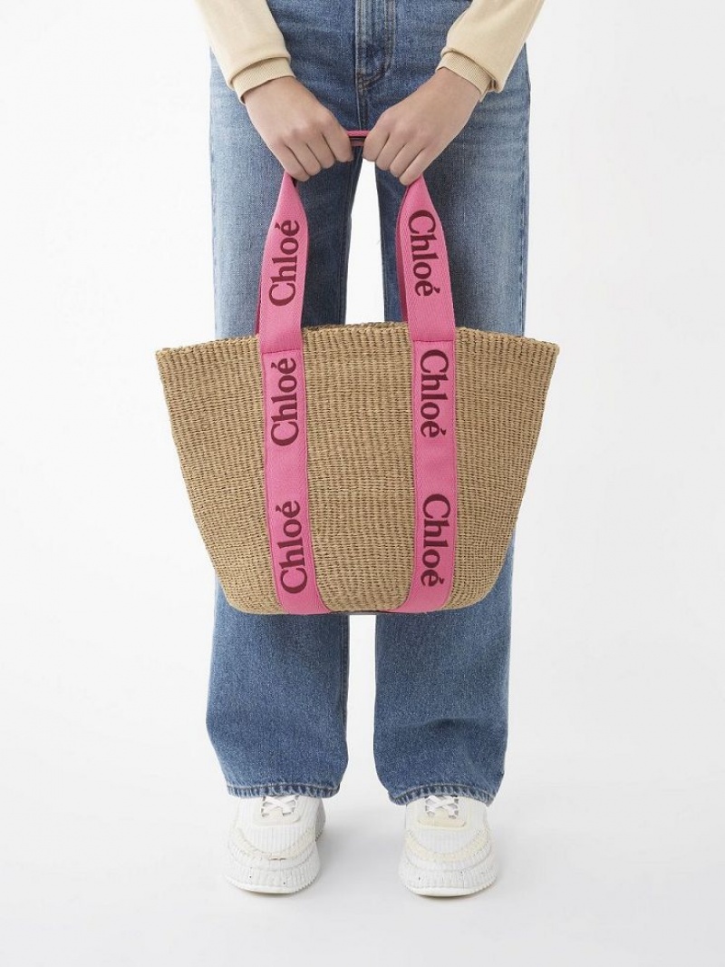 PINK - RED 1 Chloe Large Woody Basket Tote Bags | CHE-SR13299