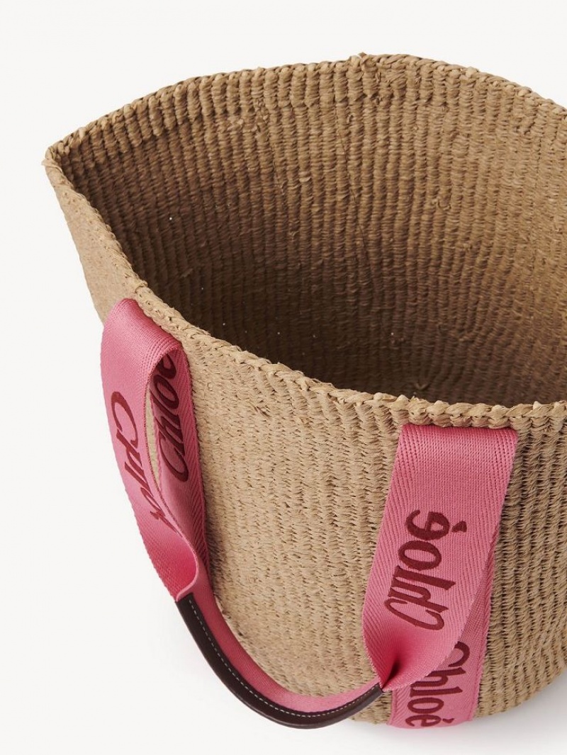 PINK - RED 1 Chloe Large Woody Basket Tote Bags | CHE-SR13299