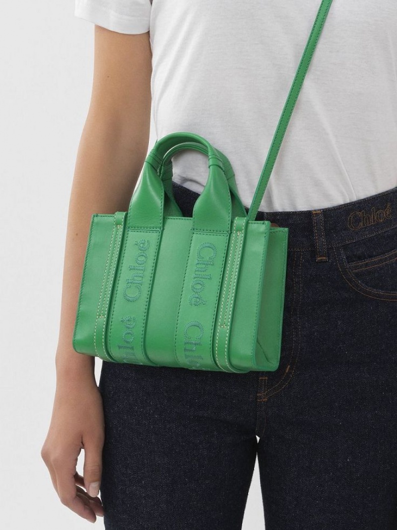 POP GREEN Chloe Woody Tote 1 Mini Bags | CHE-SR13698