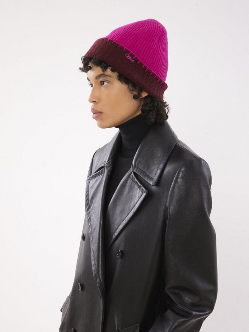 PURPLE - PINK 1 Chloe Ribbed Knit Beanie Hats | CHE-SR14472