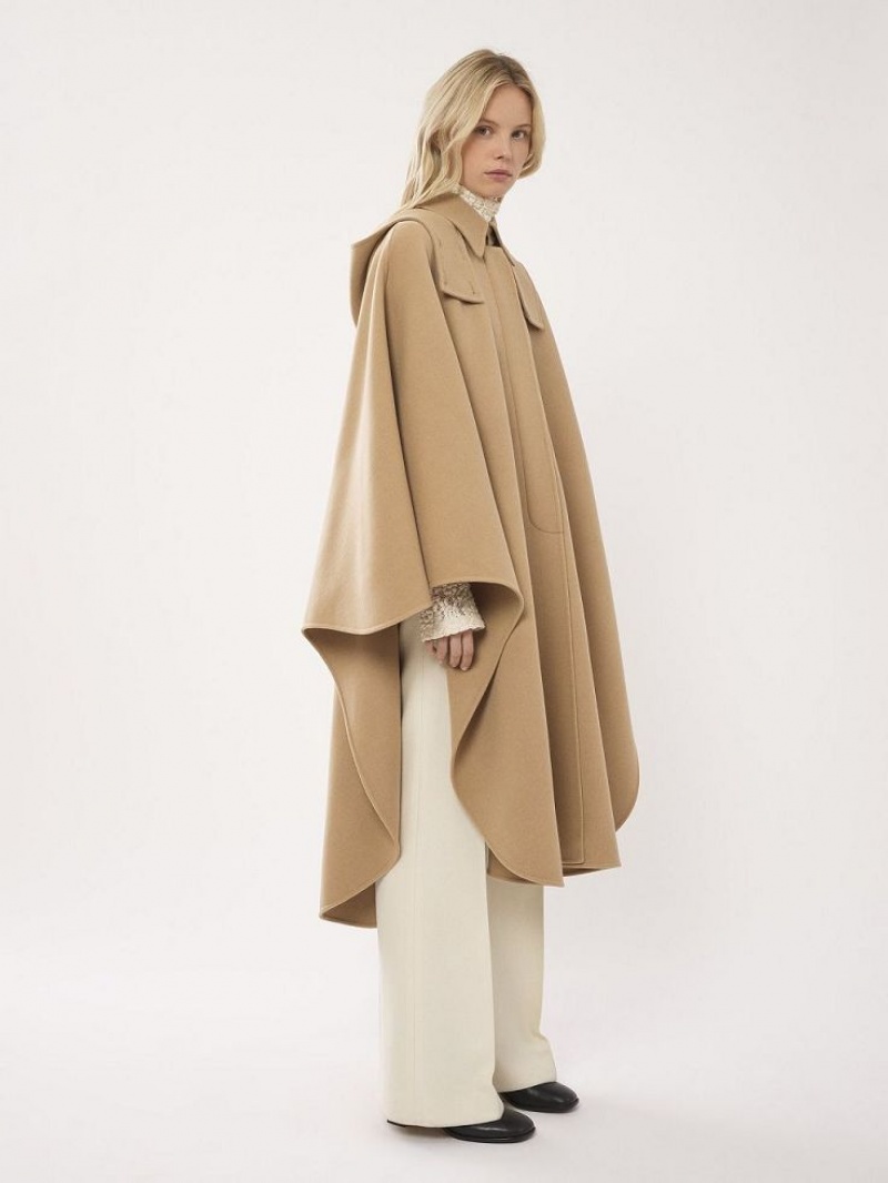 Pearl Beige Chloe Hooded Cape Coats | CHE-SR13821