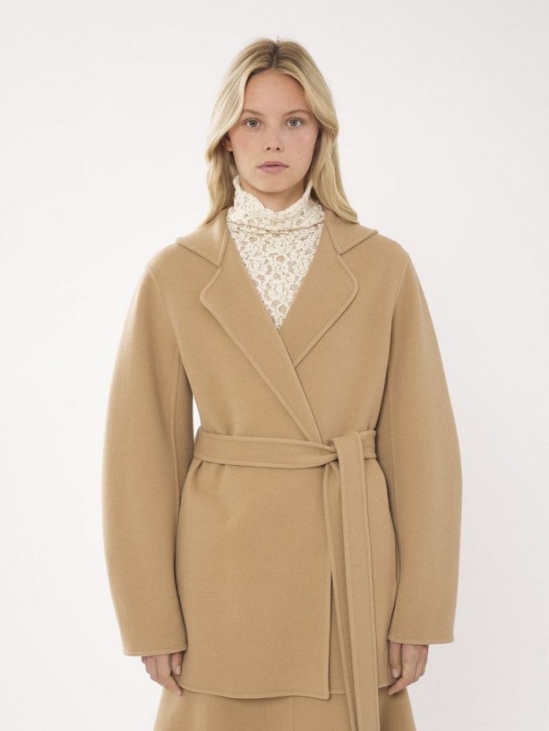 Pearl Beige Chloe Short Belted Coats | CHE-SR13824