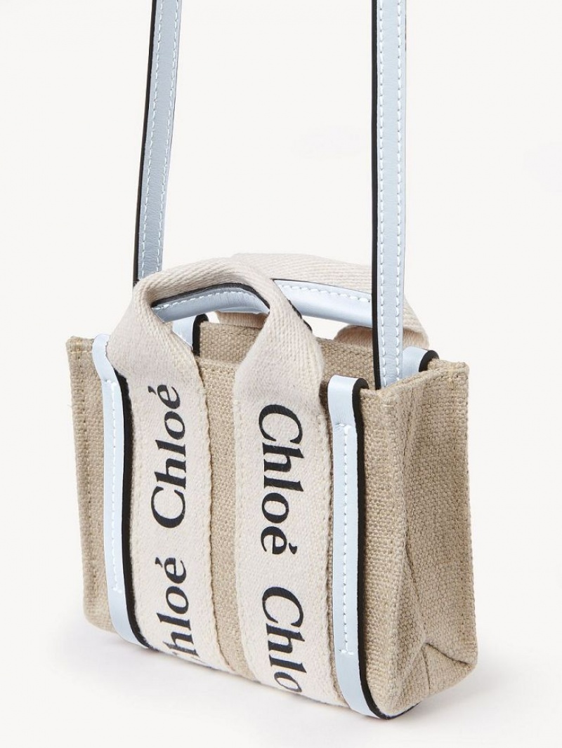 WHITE - BLUE 2 Chloe Woody Nano Tote Mini Bags | CHE-SR13675