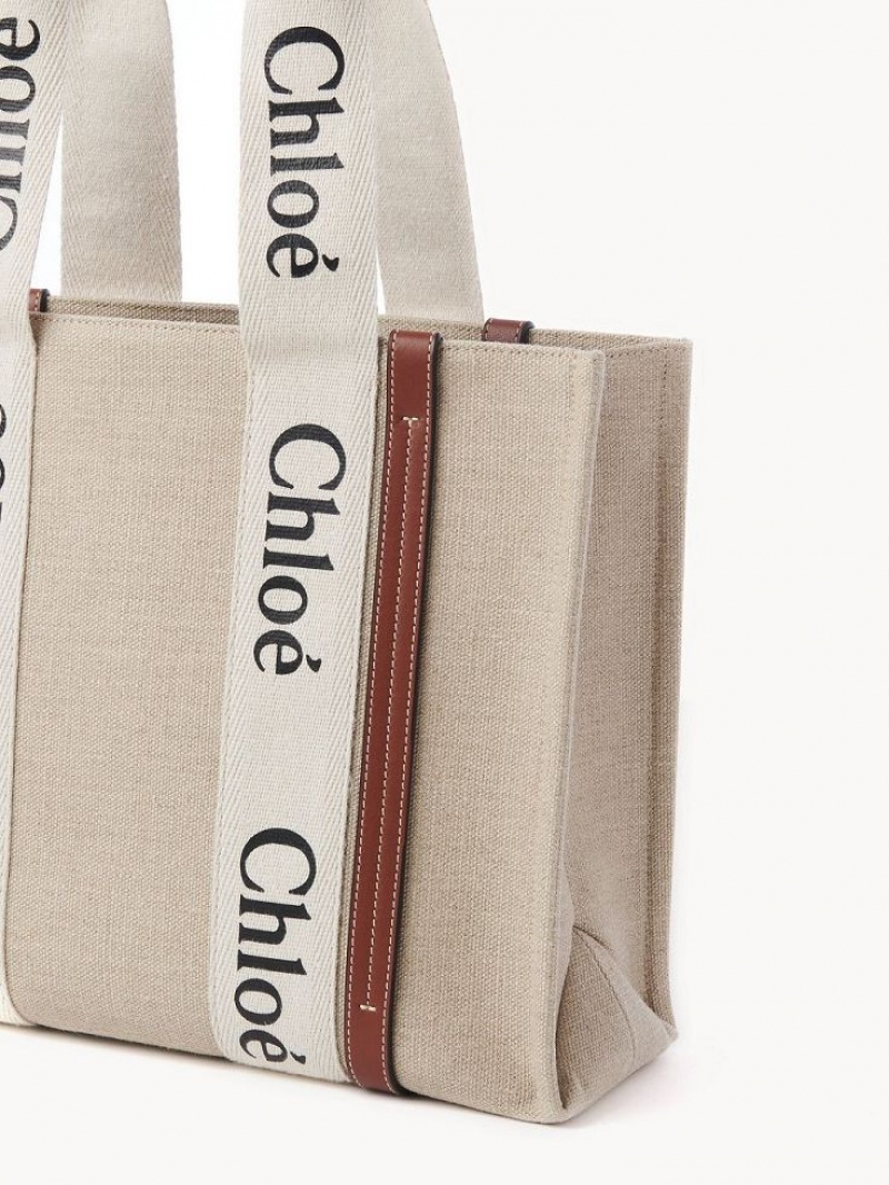 WHITE - BROWN 1 Chloe Medium Woody Tote Bags | CHE-SR13397