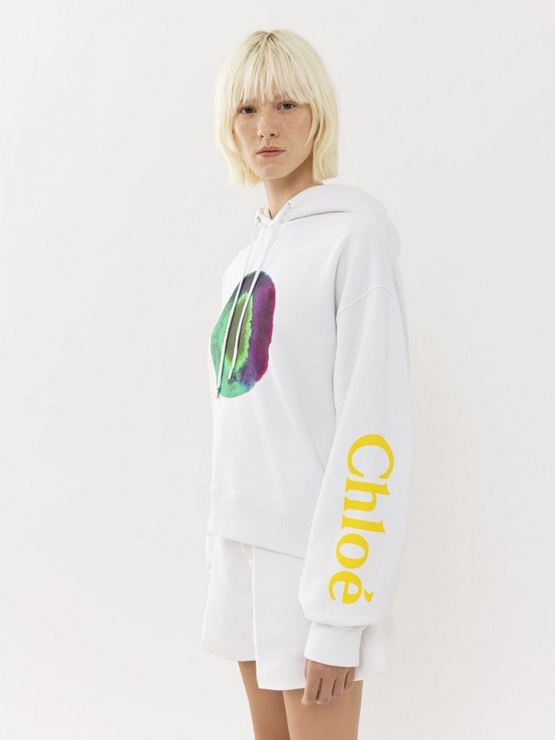 WHITE - GREEN 1 Chloe Printed Hooded Sweaters | CHE-SR13869