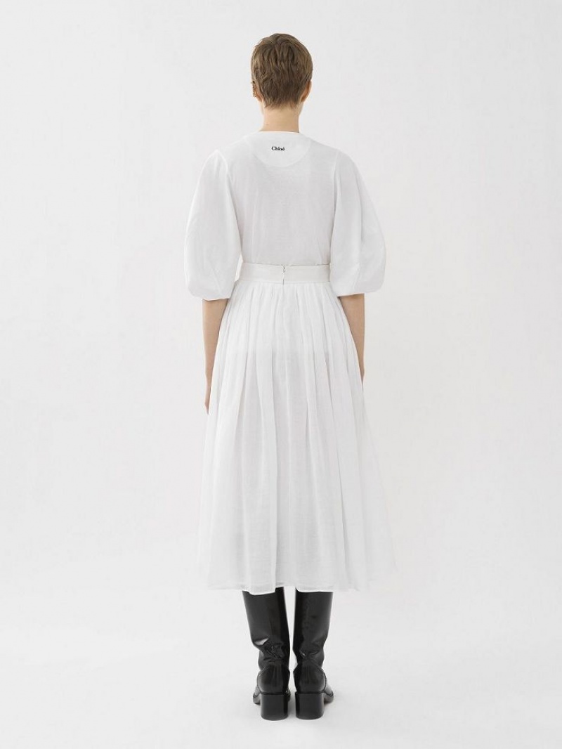 White Chloe Gathered Mid-length Skirts | CHE-SR14073