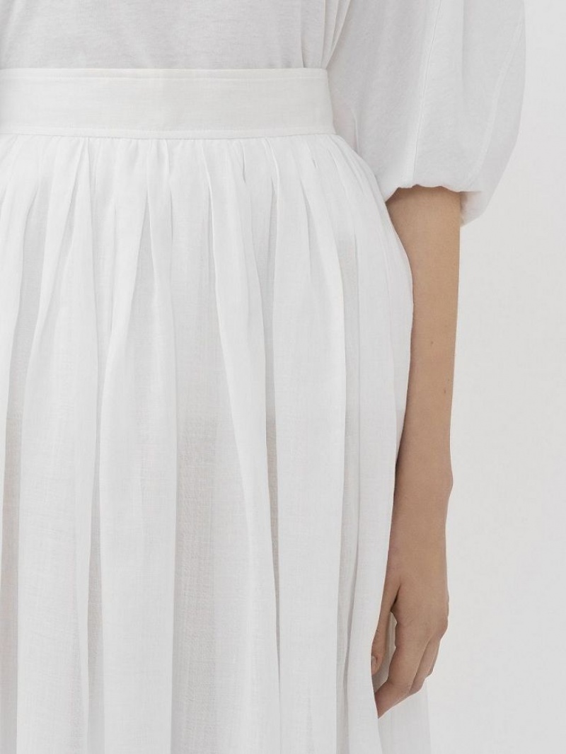 White Chloe Gathered Mid-length Skirts | CHE-SR14073