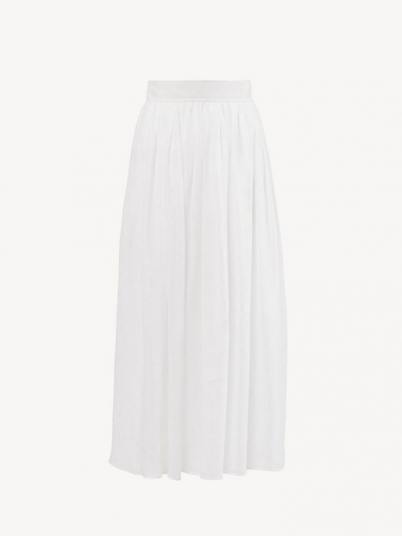 White Chloe Gathered Mid-length Skirts | CHE-SR14073