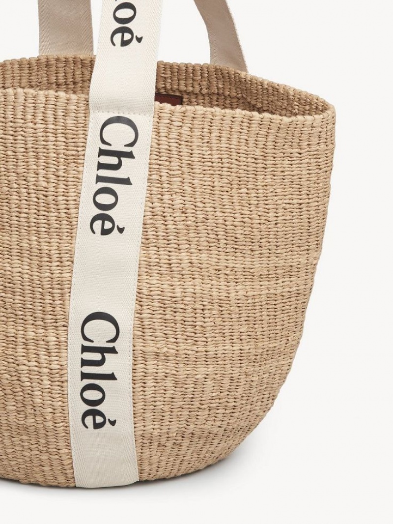 White Chloe Large Woody Basket Tote Bags | CHE-SR13332