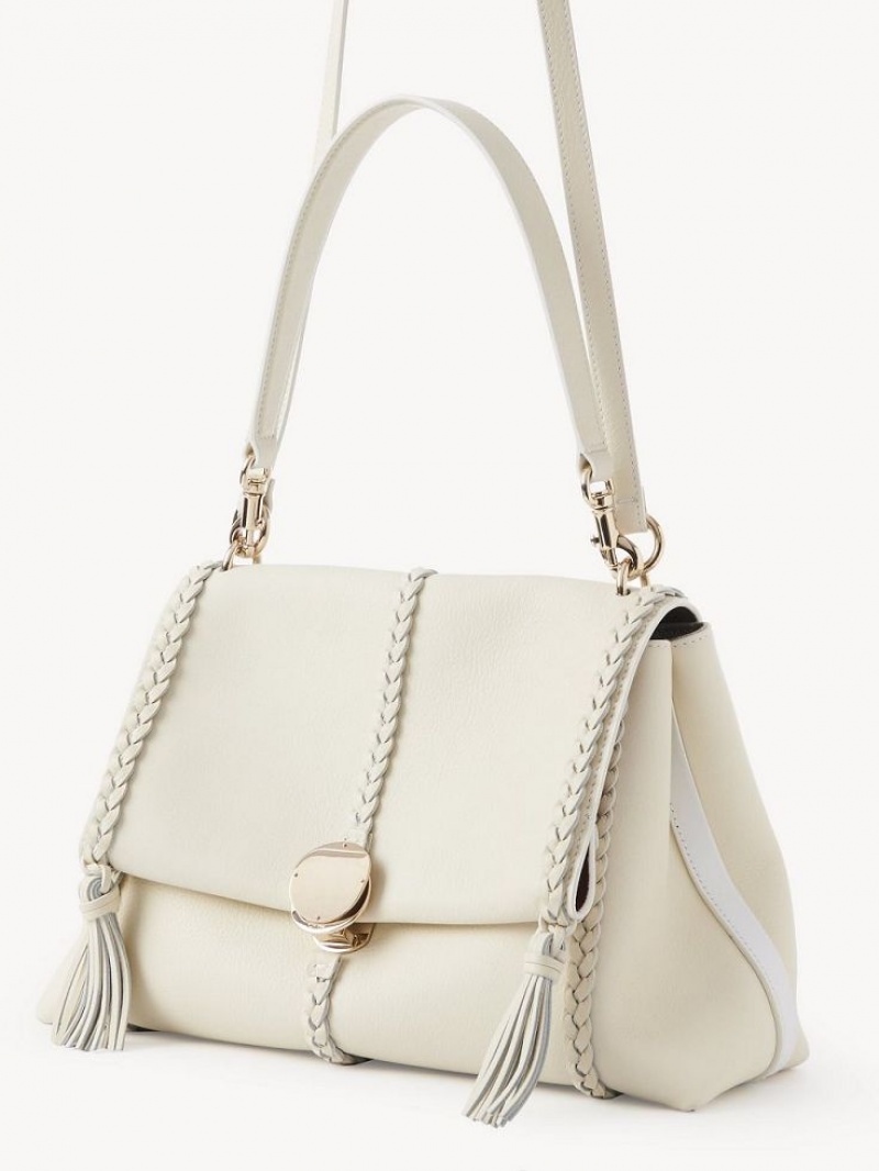 White Chloe Penelope Medium Soft Shoulder Bags | CHE-SR13426