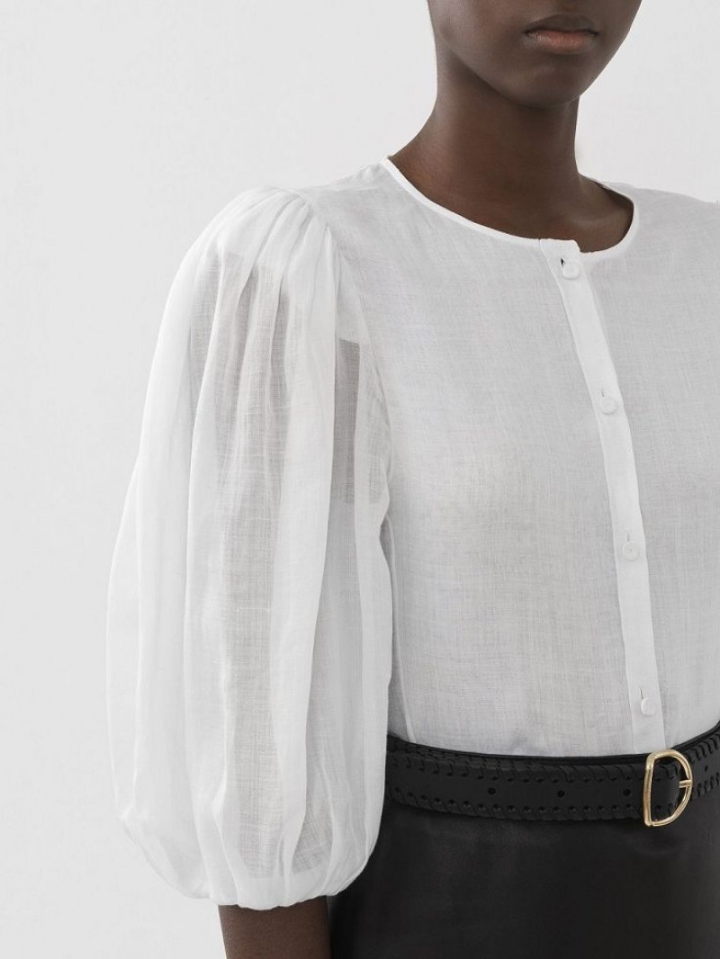 White Chloe Puff-sleeve Blouses | CHE-SR13879