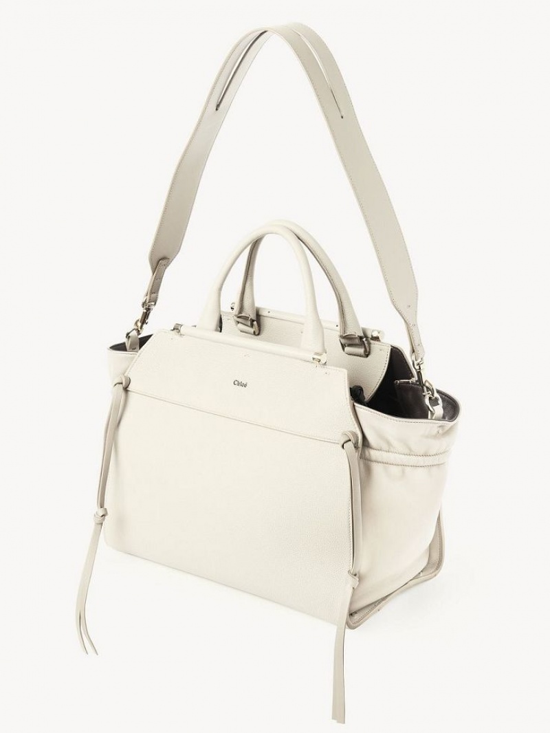 White Chloe Steph Medium Double Carry Tote Bags | CHE-SR13371