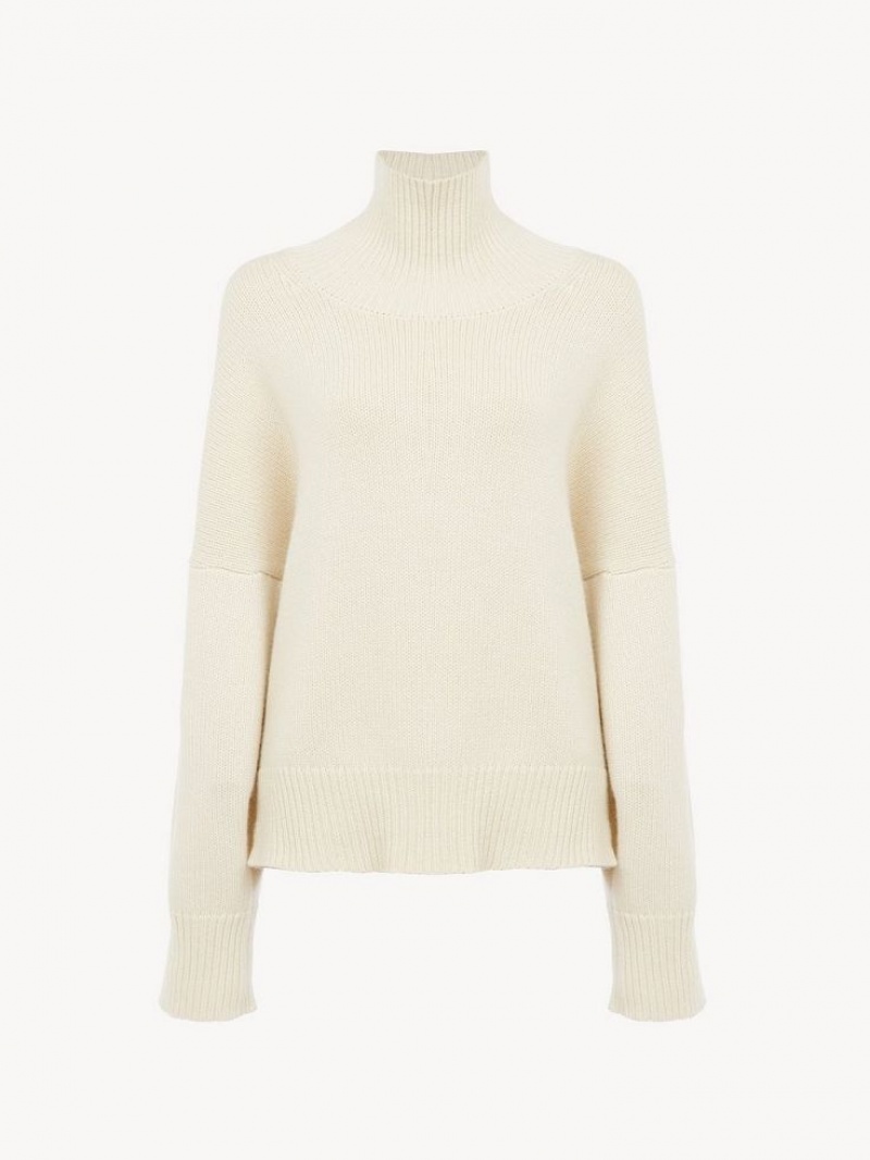 White Powder Chloe Oversized High-neck Knitwear | CHE-SR13927