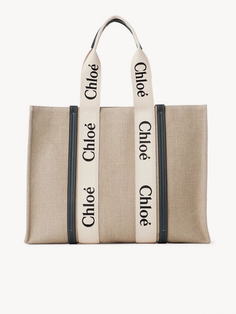 White - Blue 1 Chloe Large Woody Tote Bags | CHE-SR13296