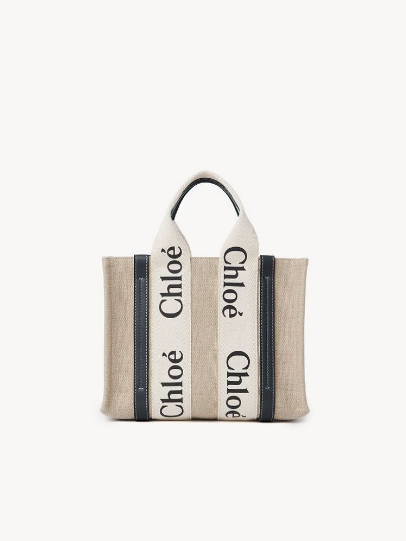 White - Blue 1 Chloe Small Woody Tote Bags | CHE-SR13366