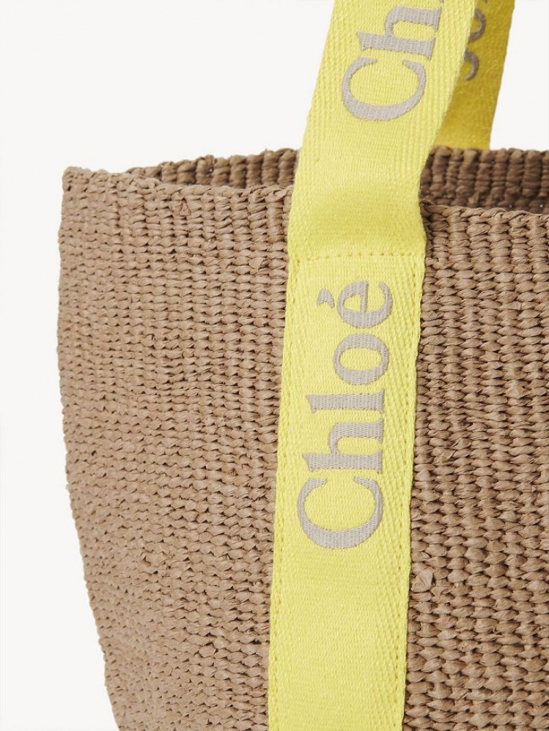 YELLOW - BEIGE 1 Chloe Large Woody Basket Tote Bags | CHE-SR13330